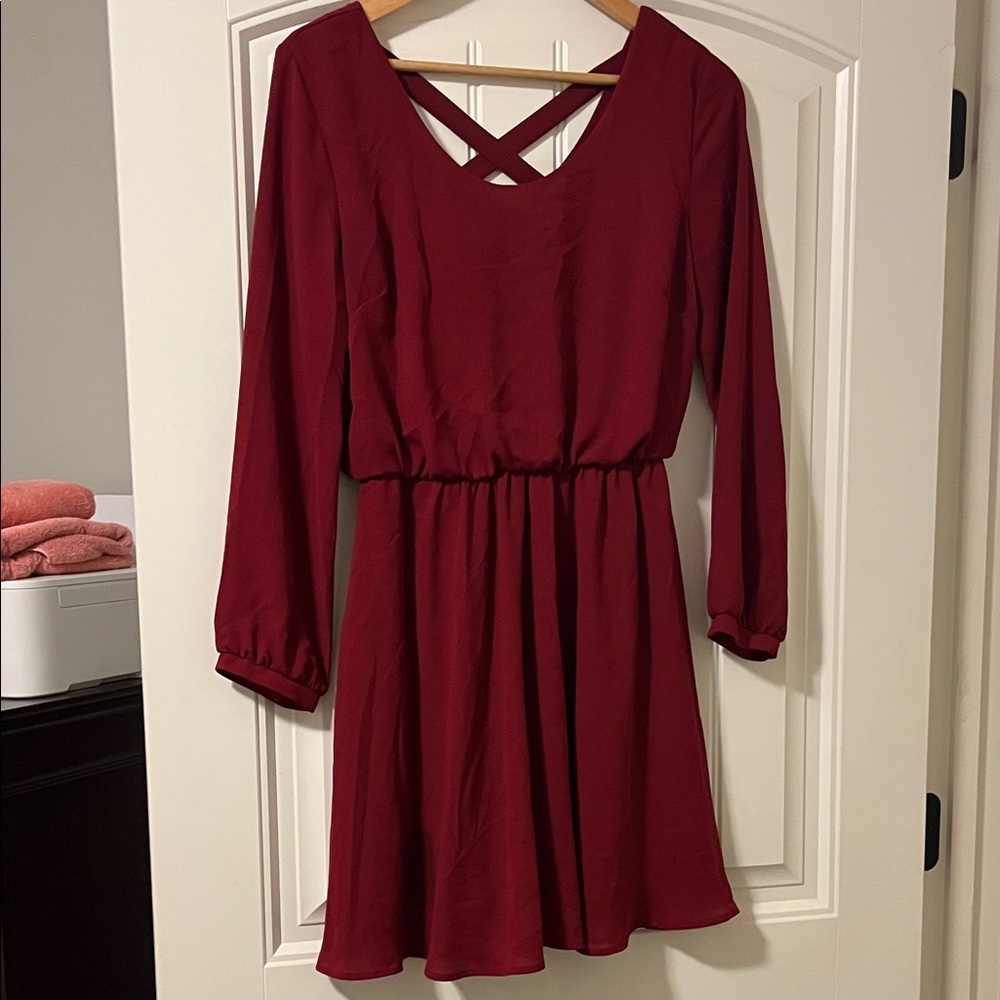 Elegant Burgundy Long Sleeve Dress